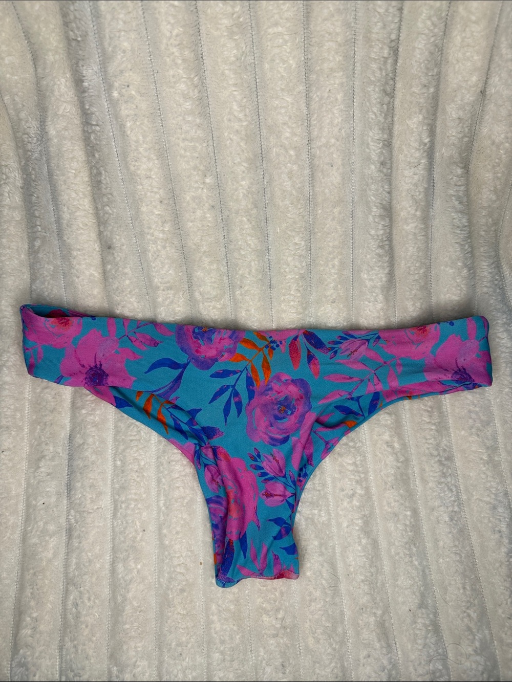 Midori Teal Bikini Bottom with Pink Floral Pattern